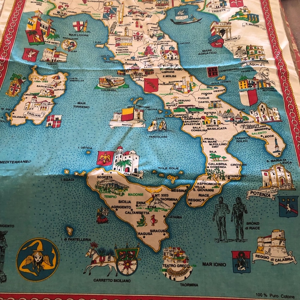 Vintage Map Italy And Surrounding Areas Cotton Table Cover